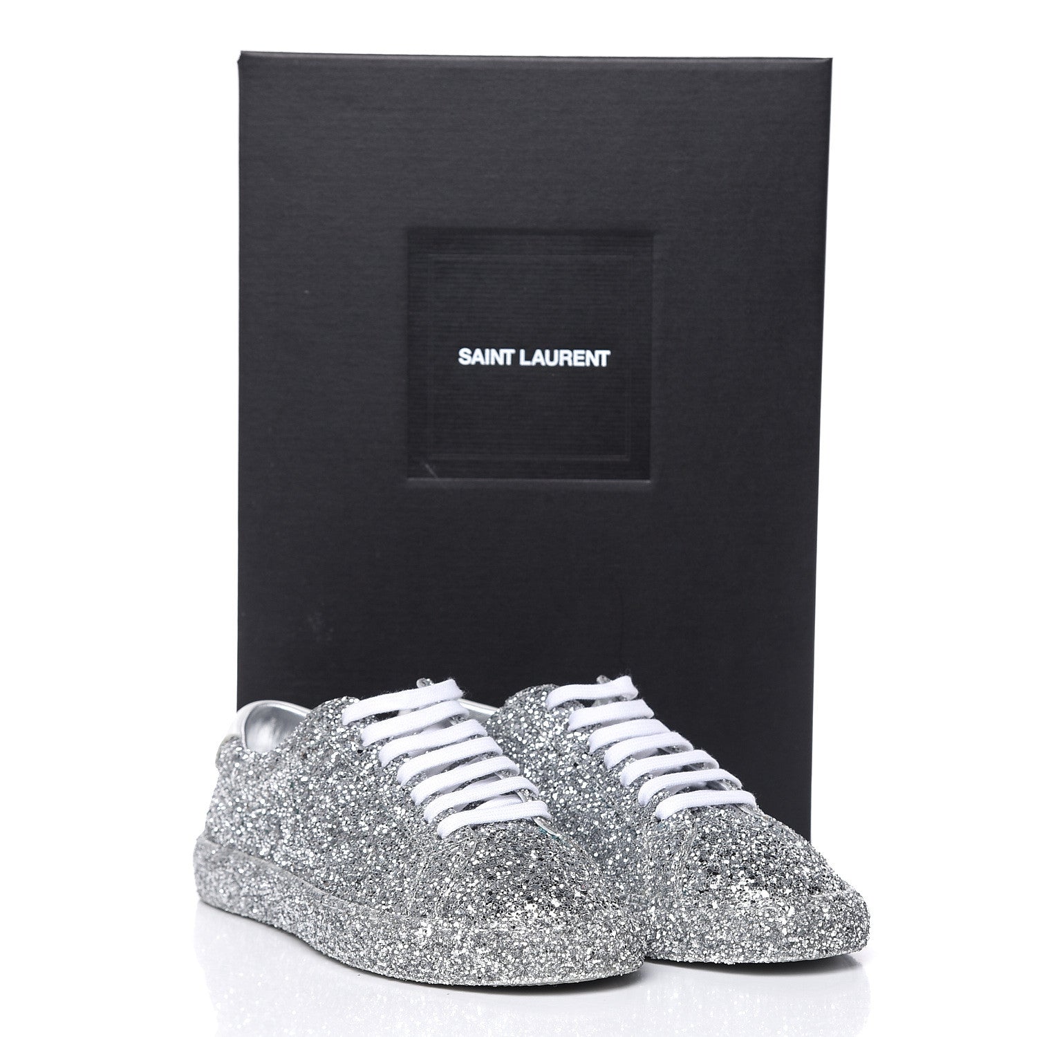 Saint Laurent Calfskin Crystal Glitter Andy Sneakers 37.5 Silver 8 of 8