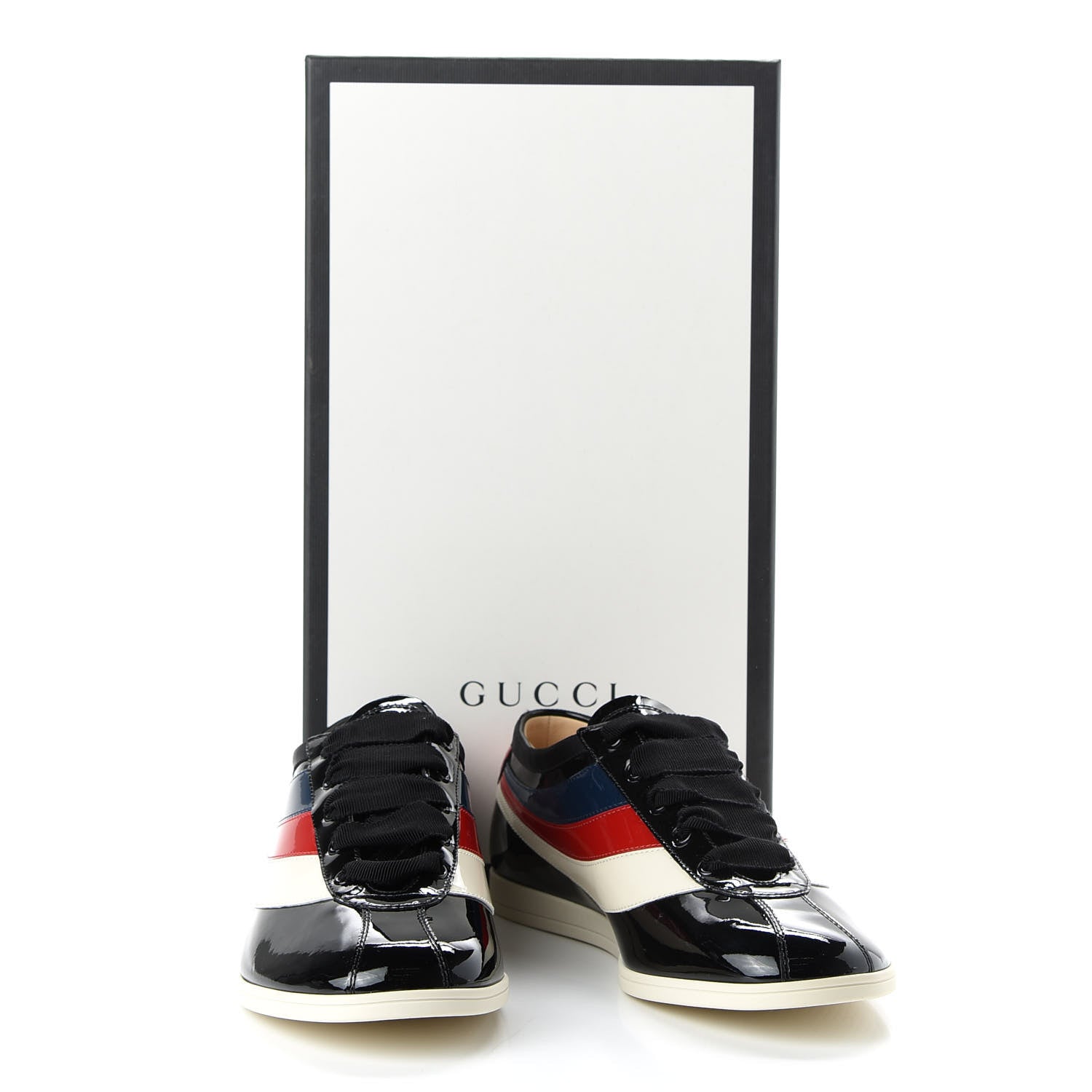 Gucci Patent Calfskin Mens Web Falacer Sneakers 8.5 Black 10 of 10