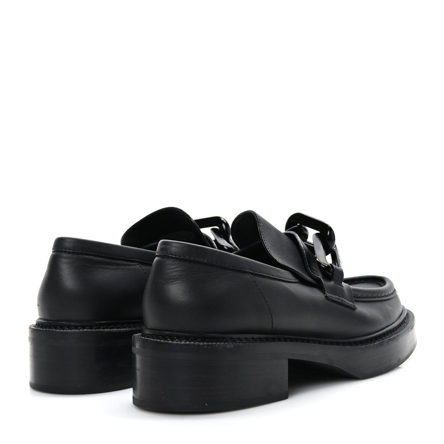 Calfskin Oversized Chain Academy Loafers 38.5 Black