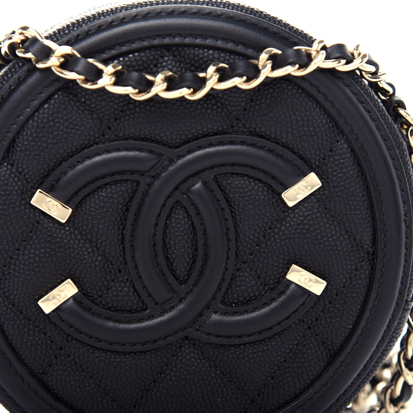 Caviar Quilted Round Filigree Crossbody Black