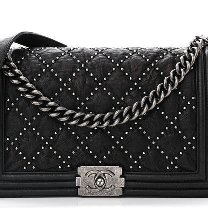 Chanel Crumpled Lambskin New Medium Studded Boy Flap Black 8 of 10