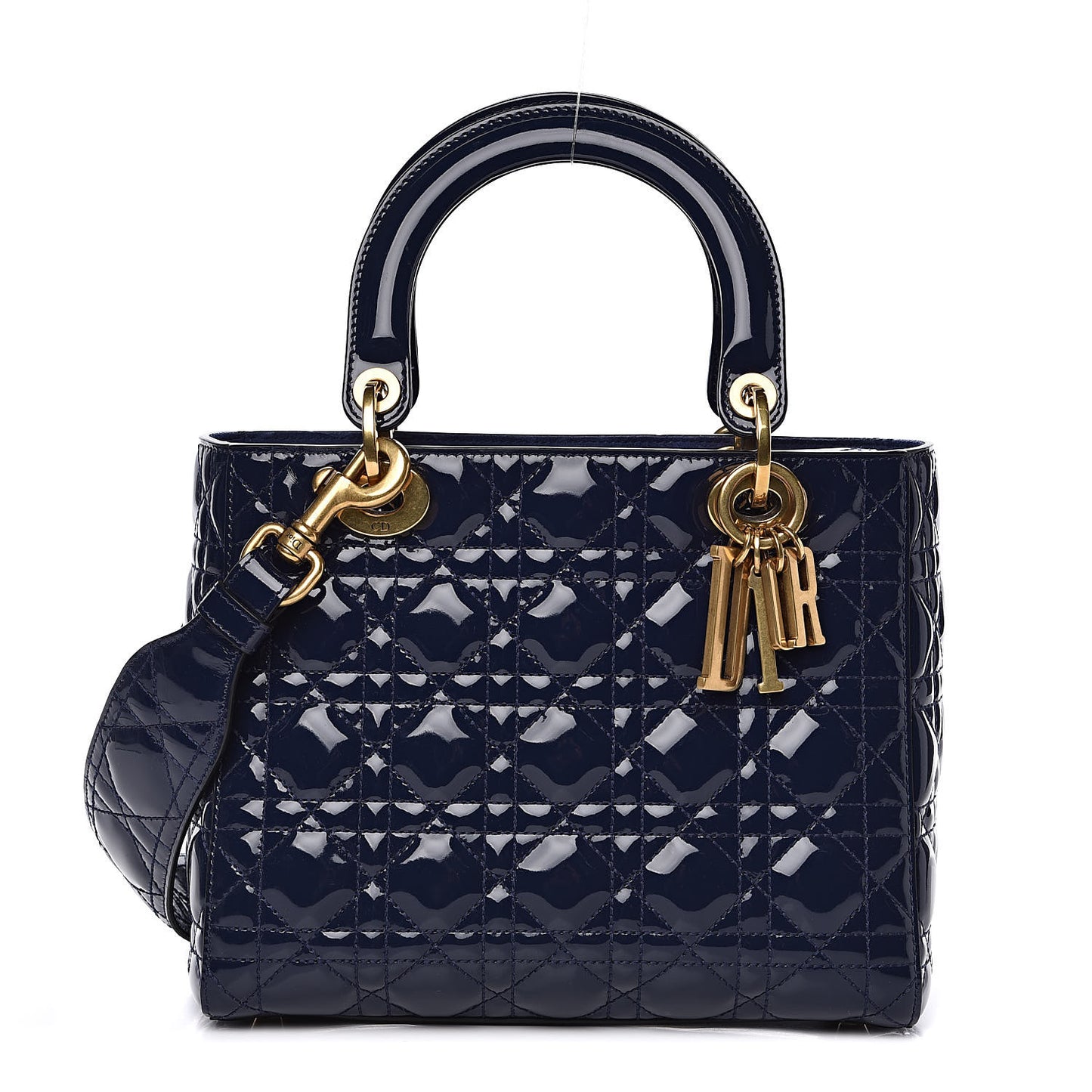 Patent Cannage Medium Lady Dior Navy Blue