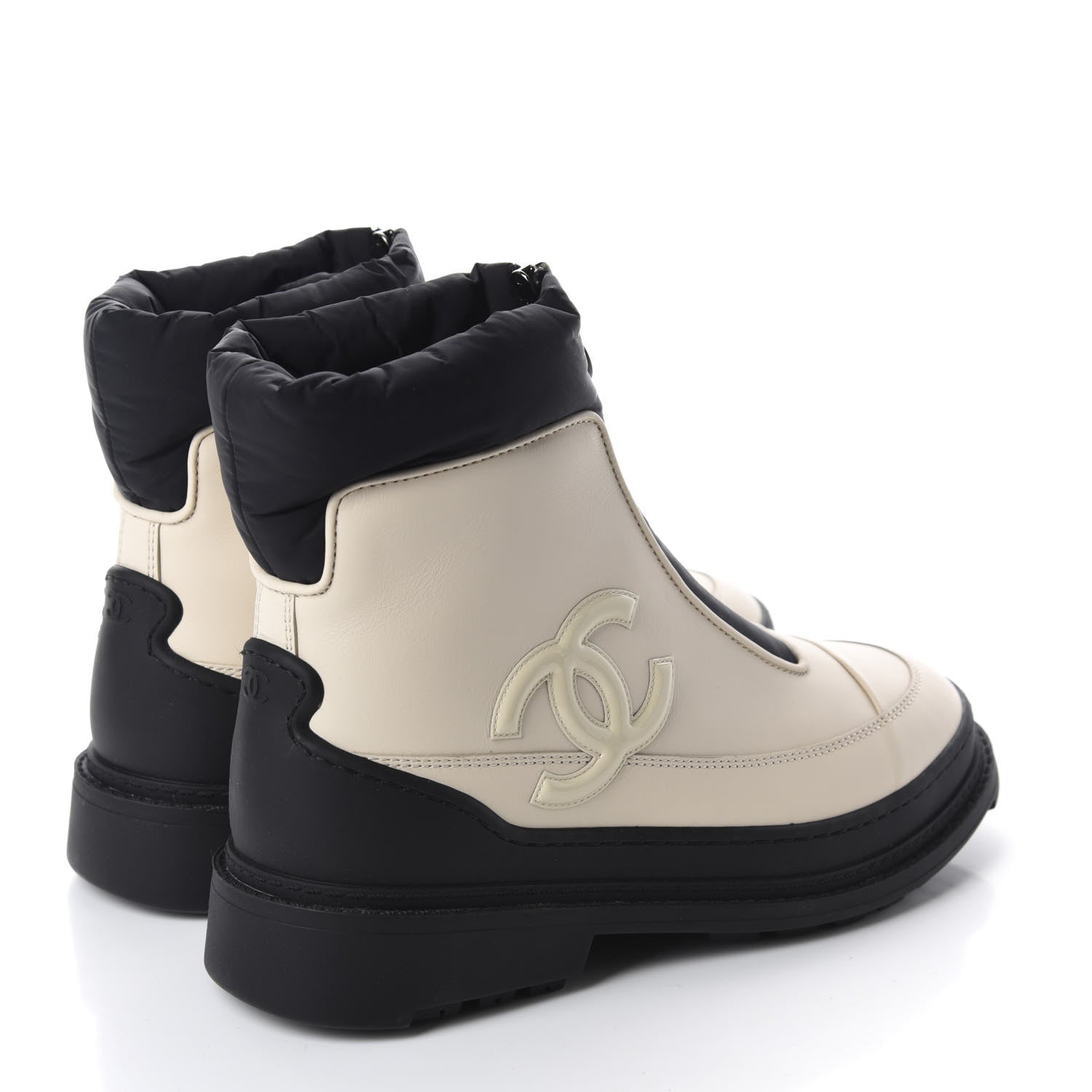 Chanel Calfskin Nylon CC Ankle Snow Boots 37 Beige Black 4 of 10