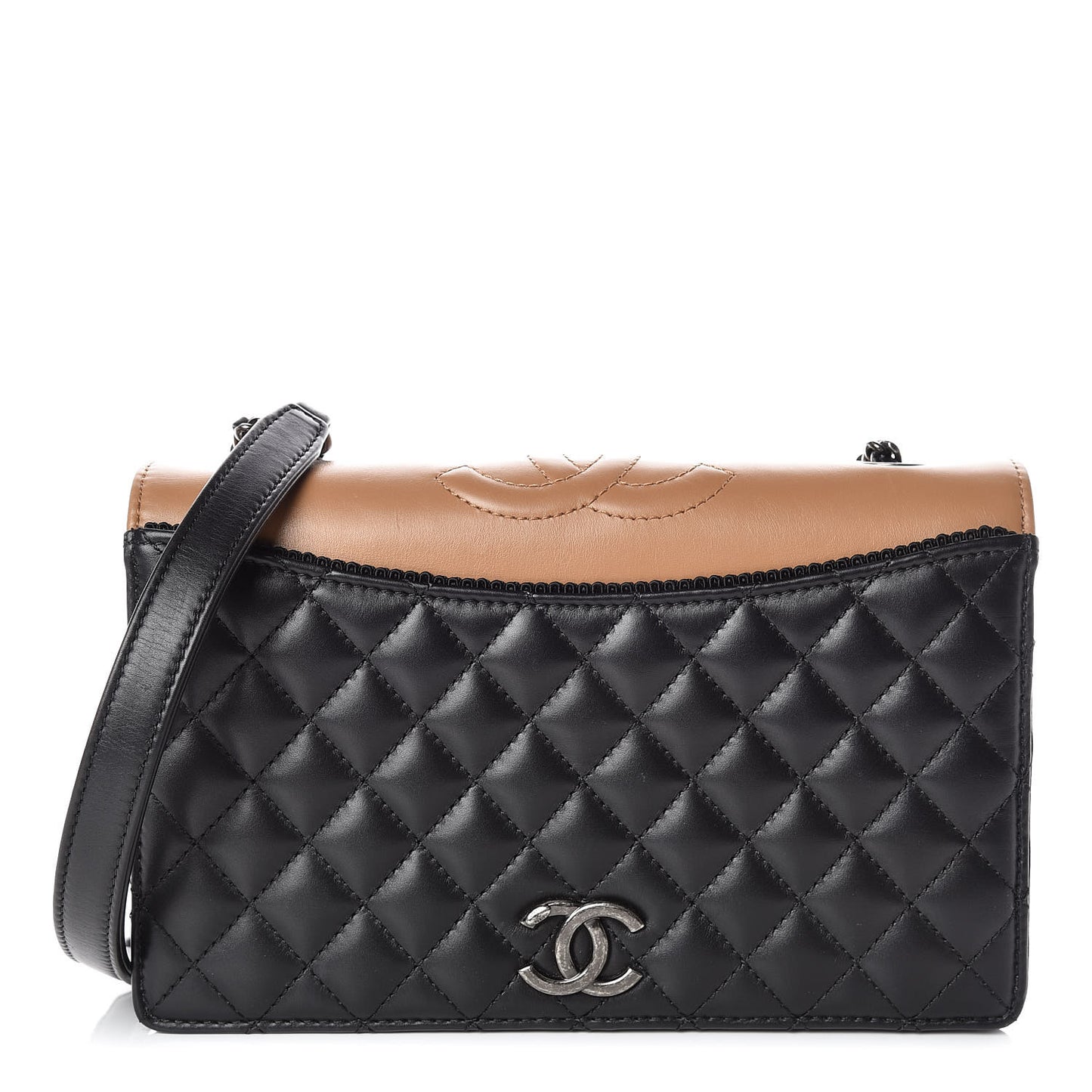 Calfskin Quilted Small Ballerine Flap Black Beige