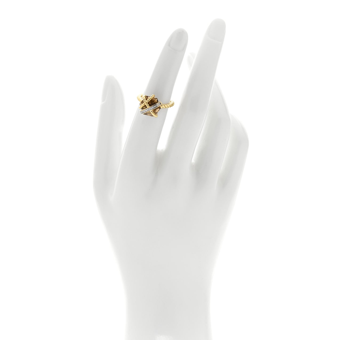 18K Yellow Gold Champagne Citrine Diamond 10mm Cable Wrap Ring 49 4.75