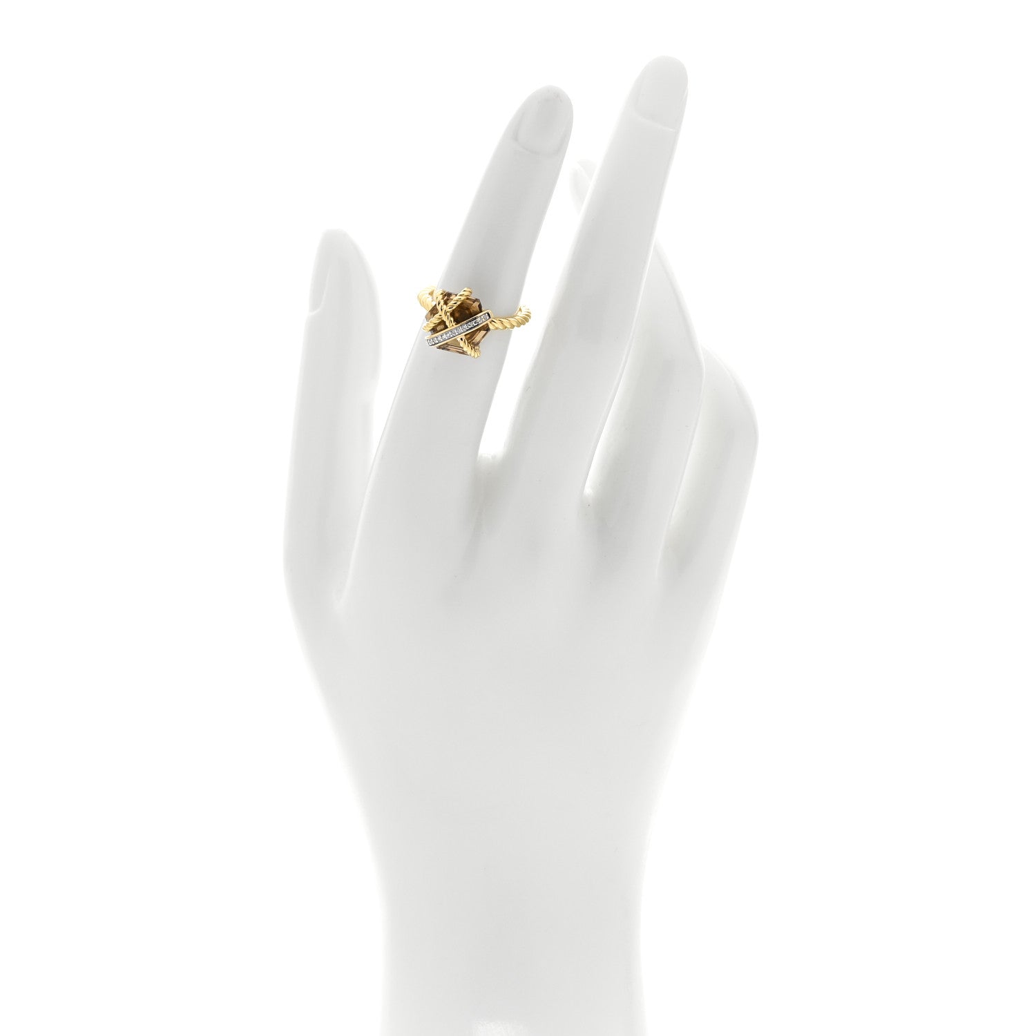 David Yurman 18K Yellow Gold Champagne Citrine Diamond 10mm Cable Wrap Ring 49 4.75 2 of 4