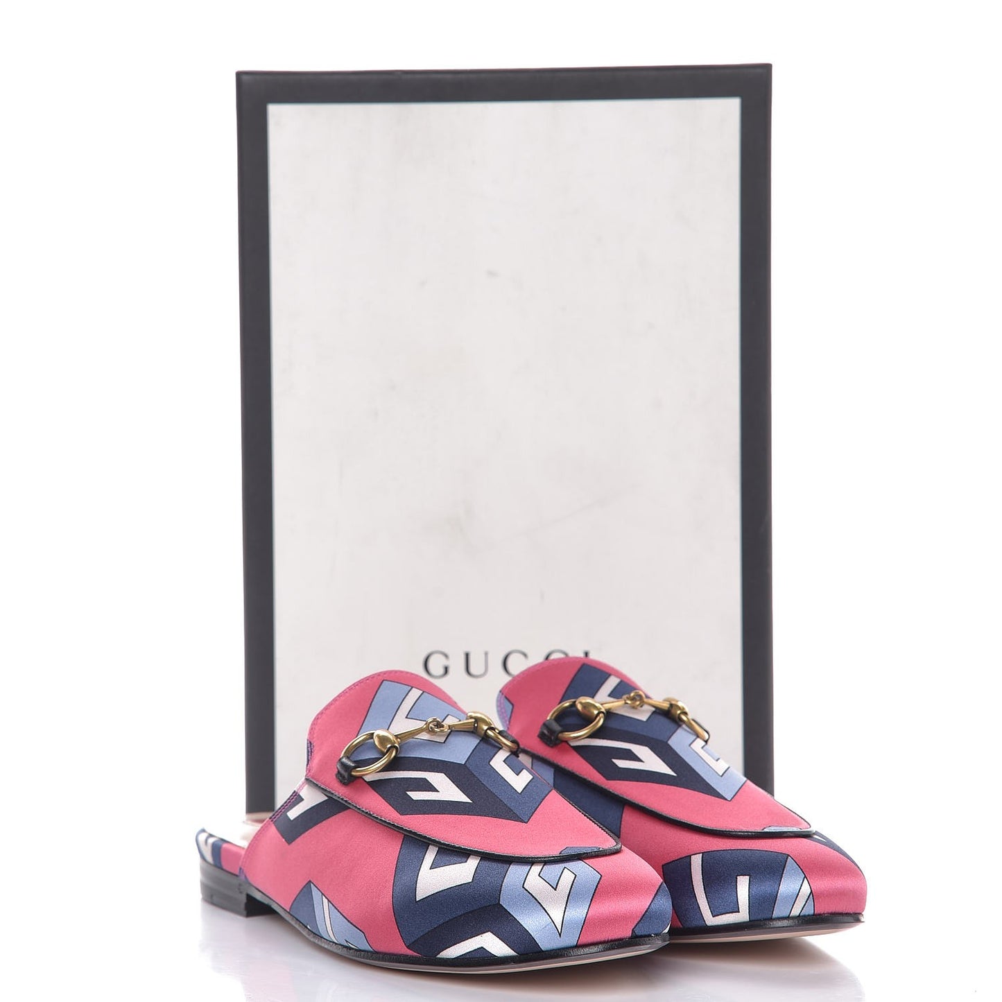 Satin GG Wallpaper Womens Princetown Slippers 35.5 Pink Flamboyant Blue Black