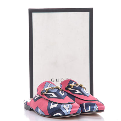 Gucci Satin GG Wallpaper Womens Princetown Slippers 35.5 Pink Flamboyant Blue Black 9 of 9