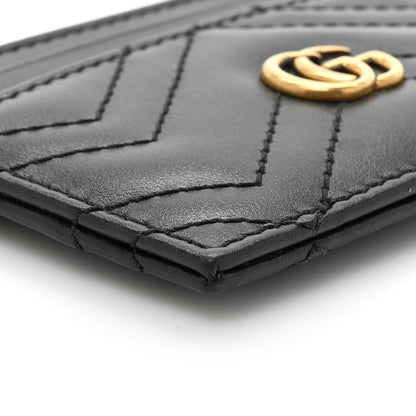 Gucci Calfskin Matelasse Chevron GG Marmont Key Case Card Holder Black 8 of 9