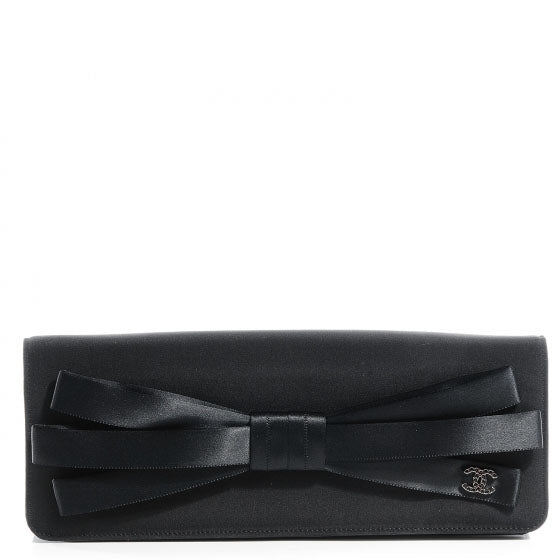 Satin Ribbon Bow Clutch Black