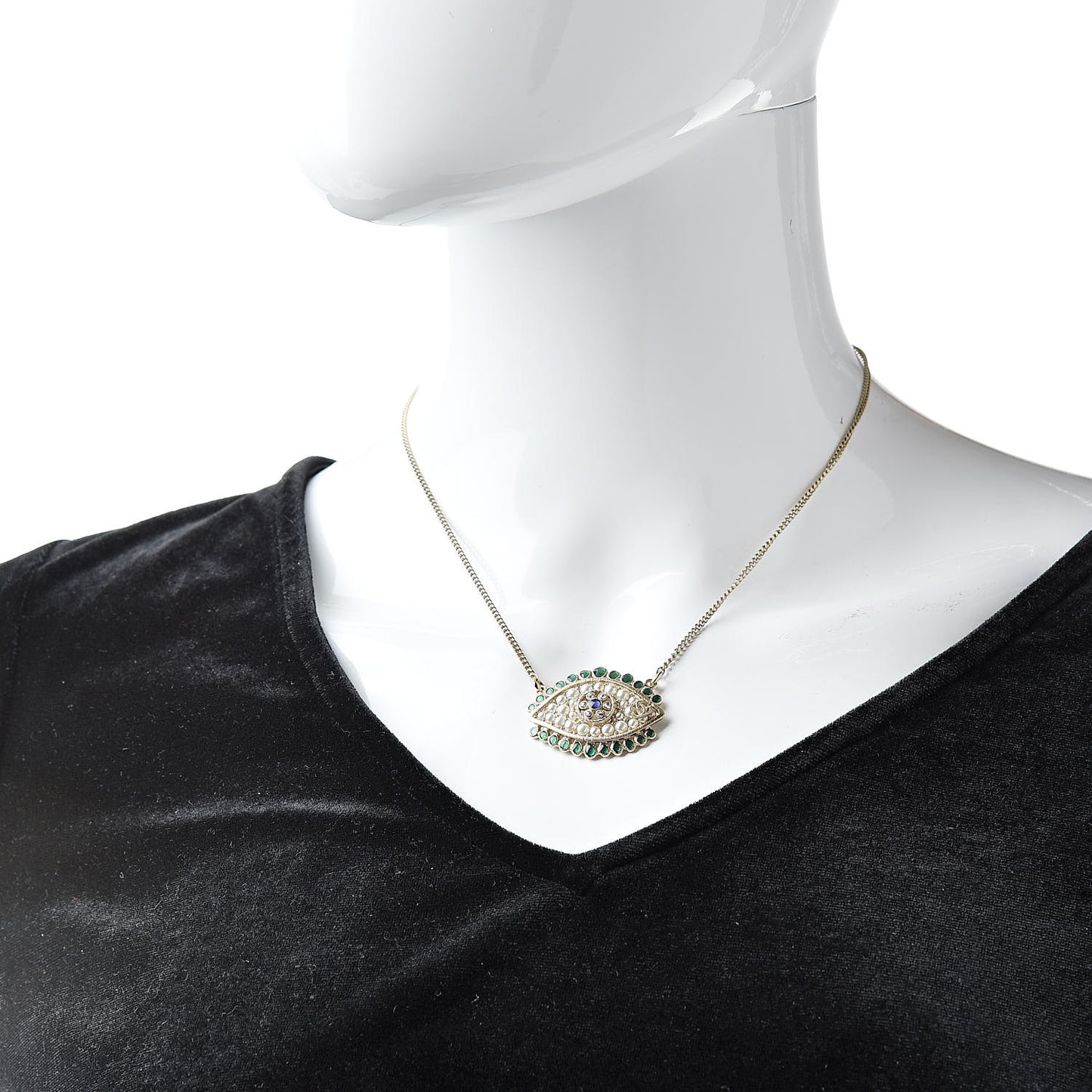 Resin Crystal Glass Pearl Eye Pendant Necklace Gold Multicolor