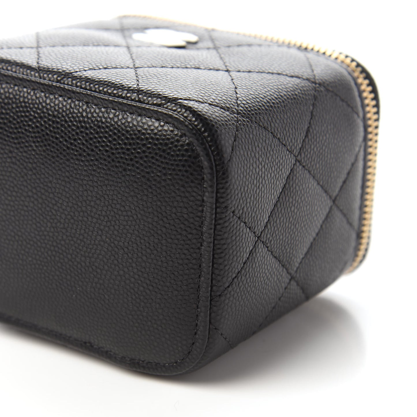 Caviar Quilted Mini Vanity Case With Chain Black