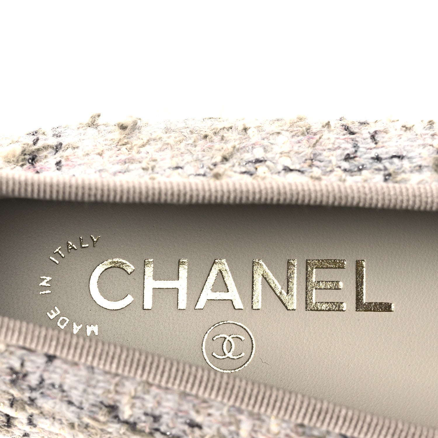Chanel Wool Cotton Tweed Lambskin Cap Toe Ballerina Flats 37 Gray Black Gold 9 of 11