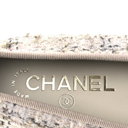 Chanel Wool Cotton Tweed Lambskin Cap Toe Ballerina Flats 37 Gray Black Gold 9 of 11