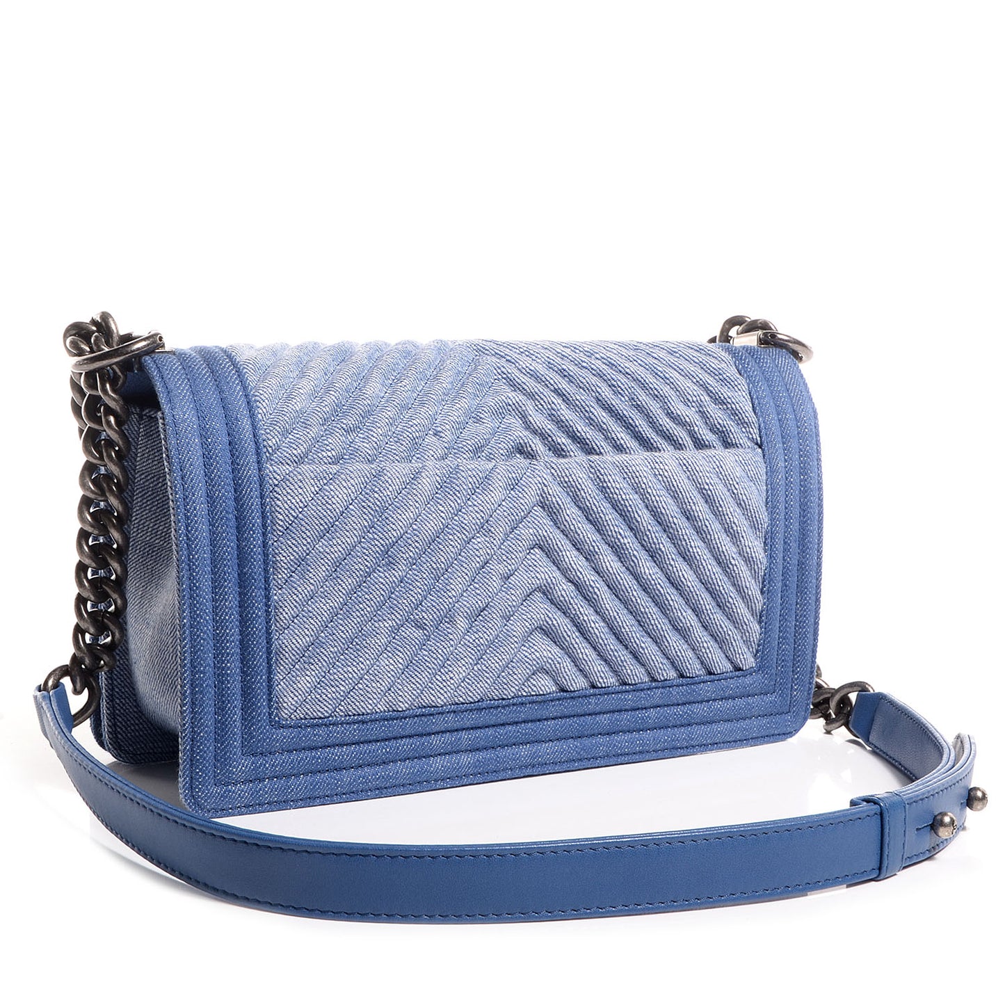 Denim Chevron Medium Boy Flap Light Blue