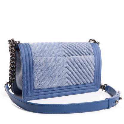 Chanel Denim Chevron Medium Boy Flap Light Blue 3 of 8