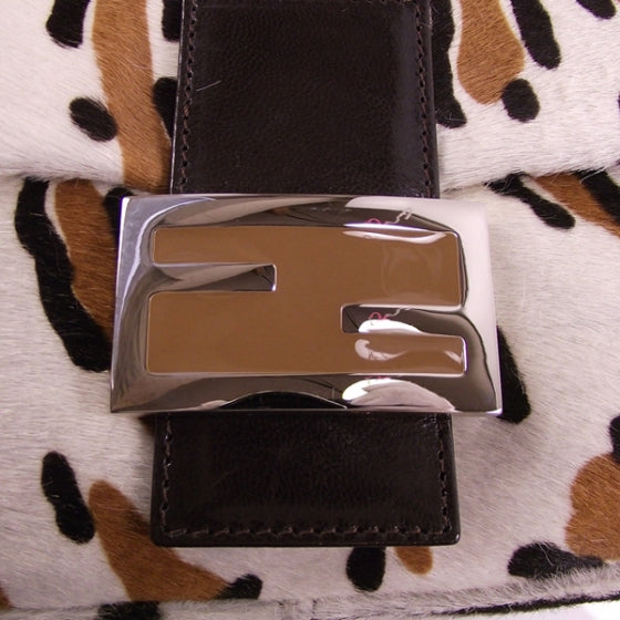 Calf Hair Leopard Print Baguette White Brown