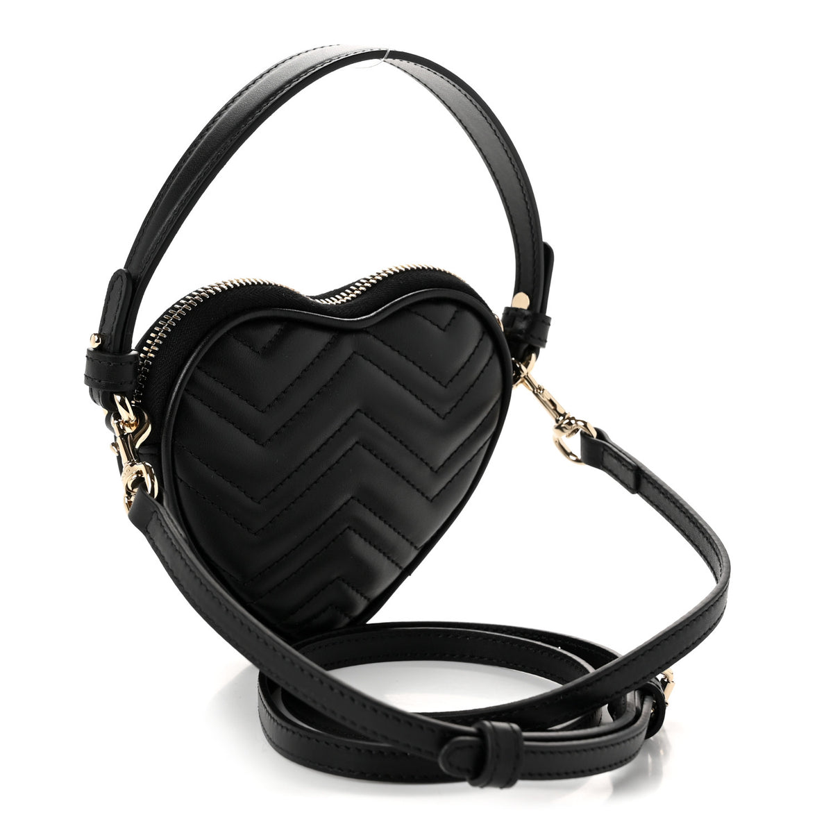 Gucci Calfskin Matelasse Diagonal Mini GG Heart Top Handle Shoulder Bag Black 3 of 10