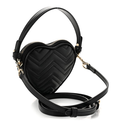 Gucci Calfskin Matelasse Diagonal Mini GG Heart Top Handle Shoulder Bag Black 3 of 10