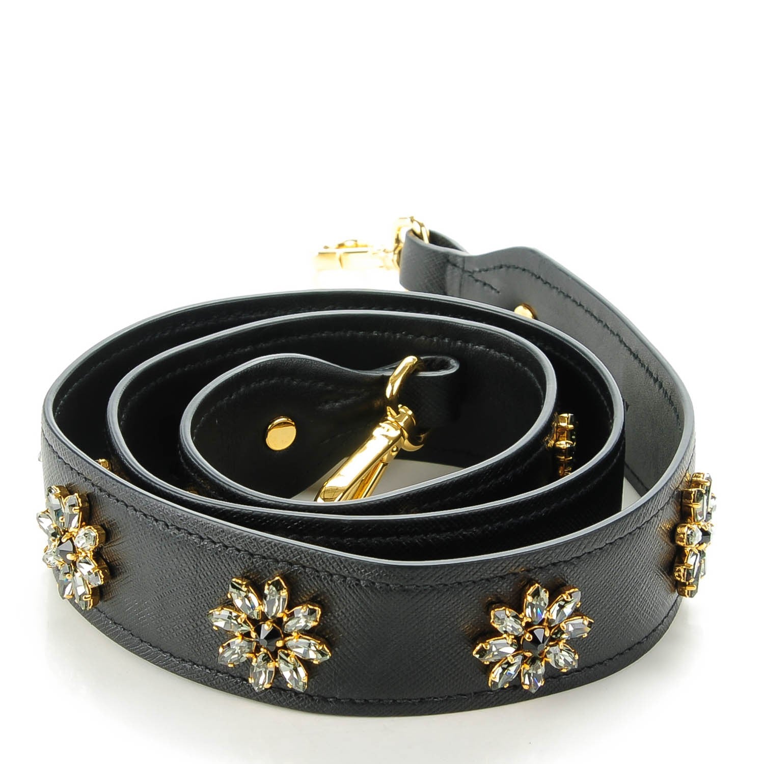 Louis Vuitton PRADA Saffiano Crystal Flower Shoulder Strap Nero Black 3 of 6