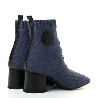 Hermes Knit Calfskin Volver Ankle Boots 37 Bleu Fonce 3 of 4