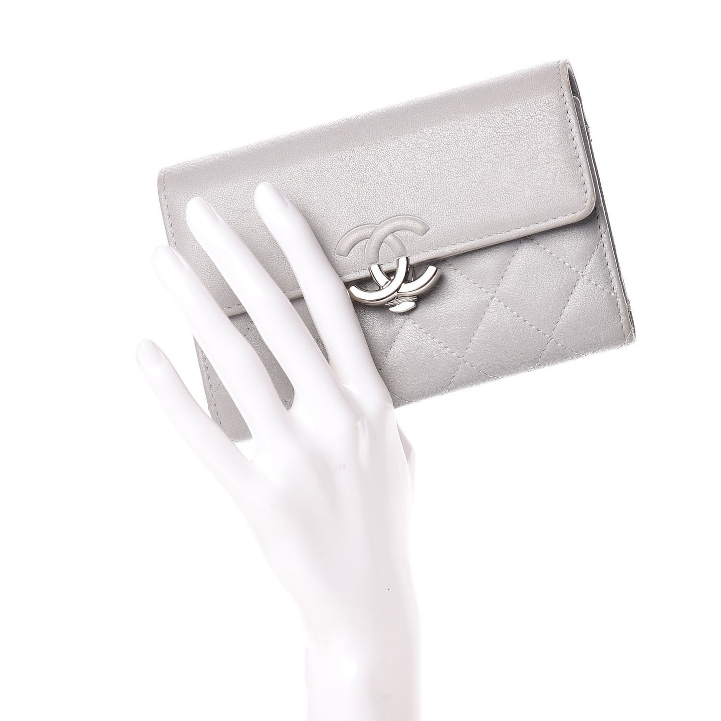 Lambskin Quilted CC Box Flap Wallet Grey