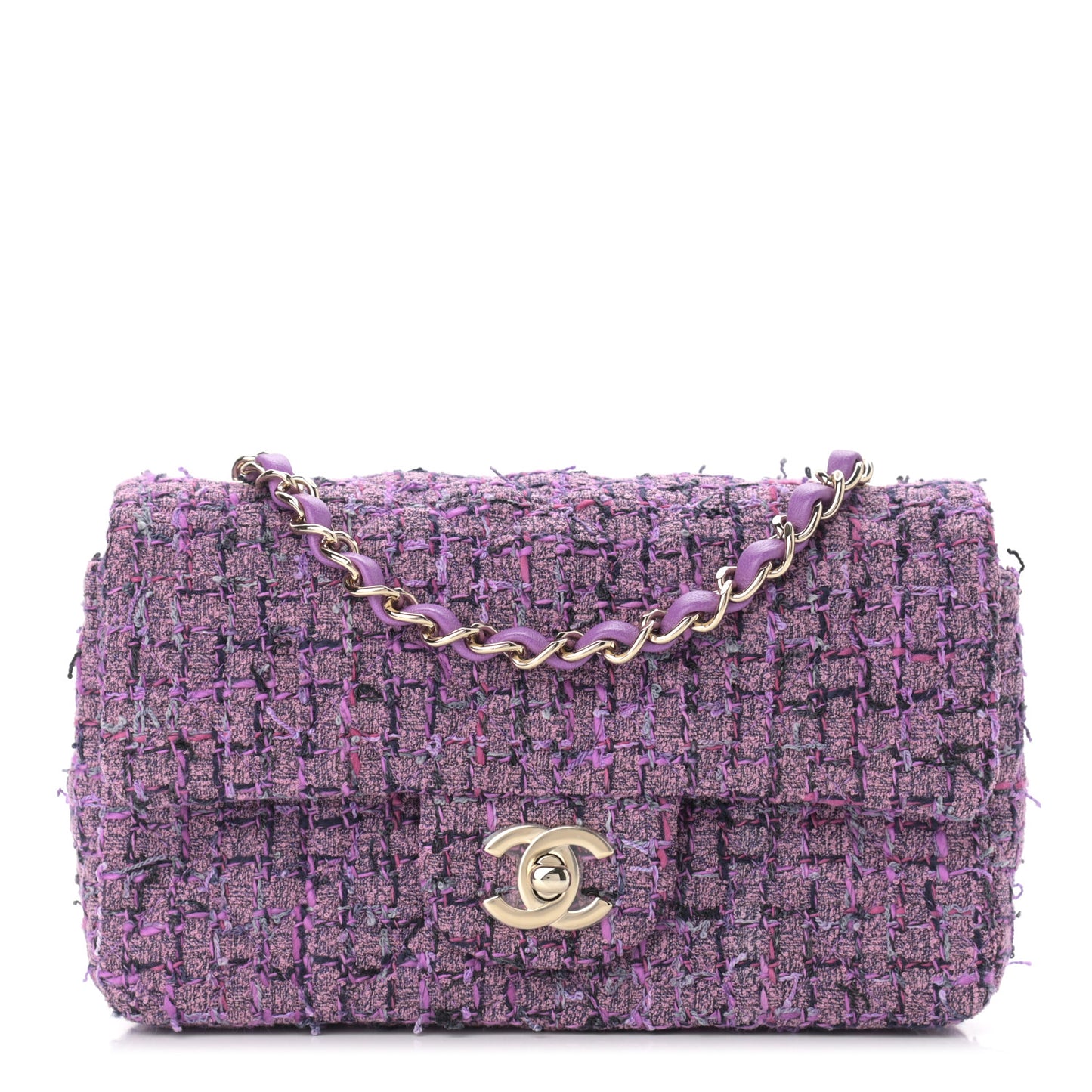Tweed Quilted Mini Rectangular Flap Light Purple Pink Navy