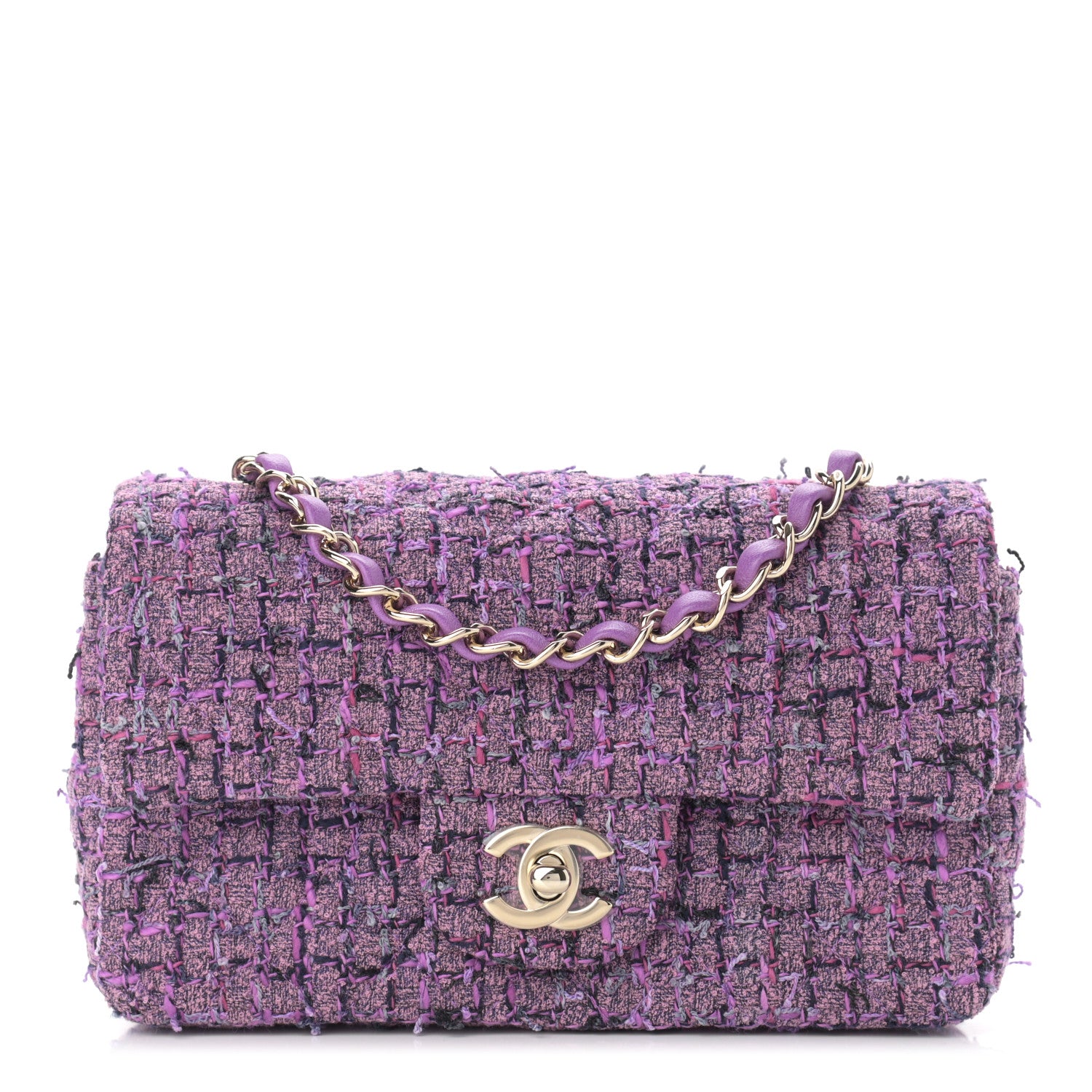 Chanel Tweed Quilted Mini Rectangular Flap Light Purple Pink Navy 1 of 11