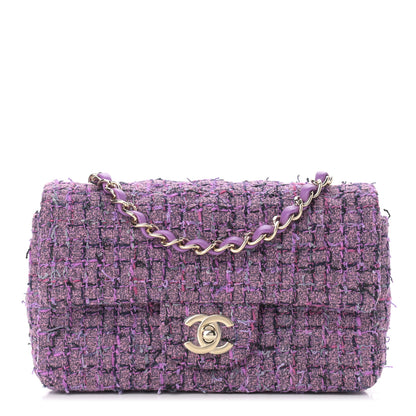 Chanel Tweed Quilted Mini Rectangular Flap Light Purple Pink Navy 1 of 11