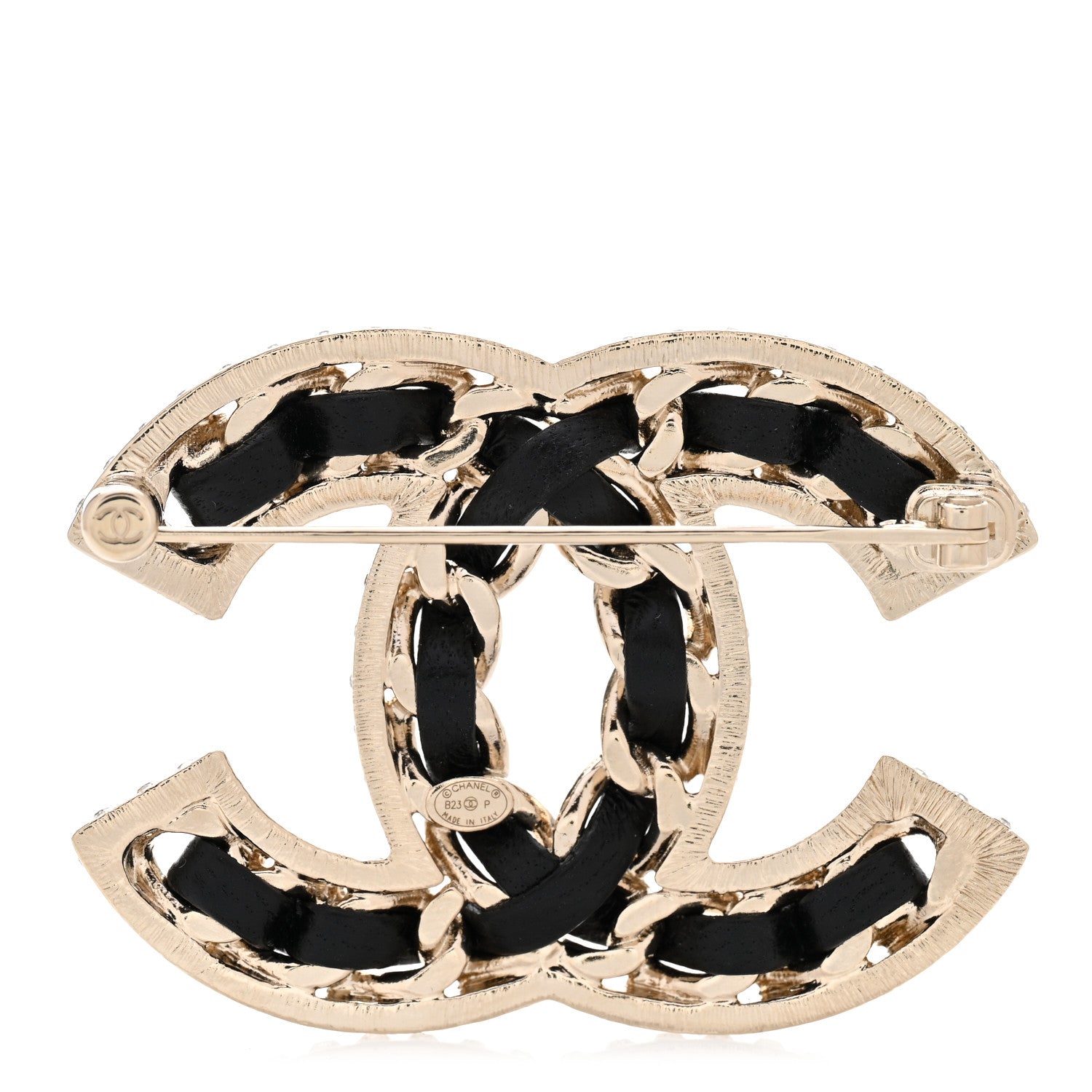 Chanel Lambskin Crystal CC Chain Brooch Black Gold 3 of 5