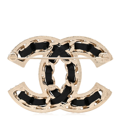 Chanel Lambskin Crystal CC Chain Brooch Black Gold 3 of 5