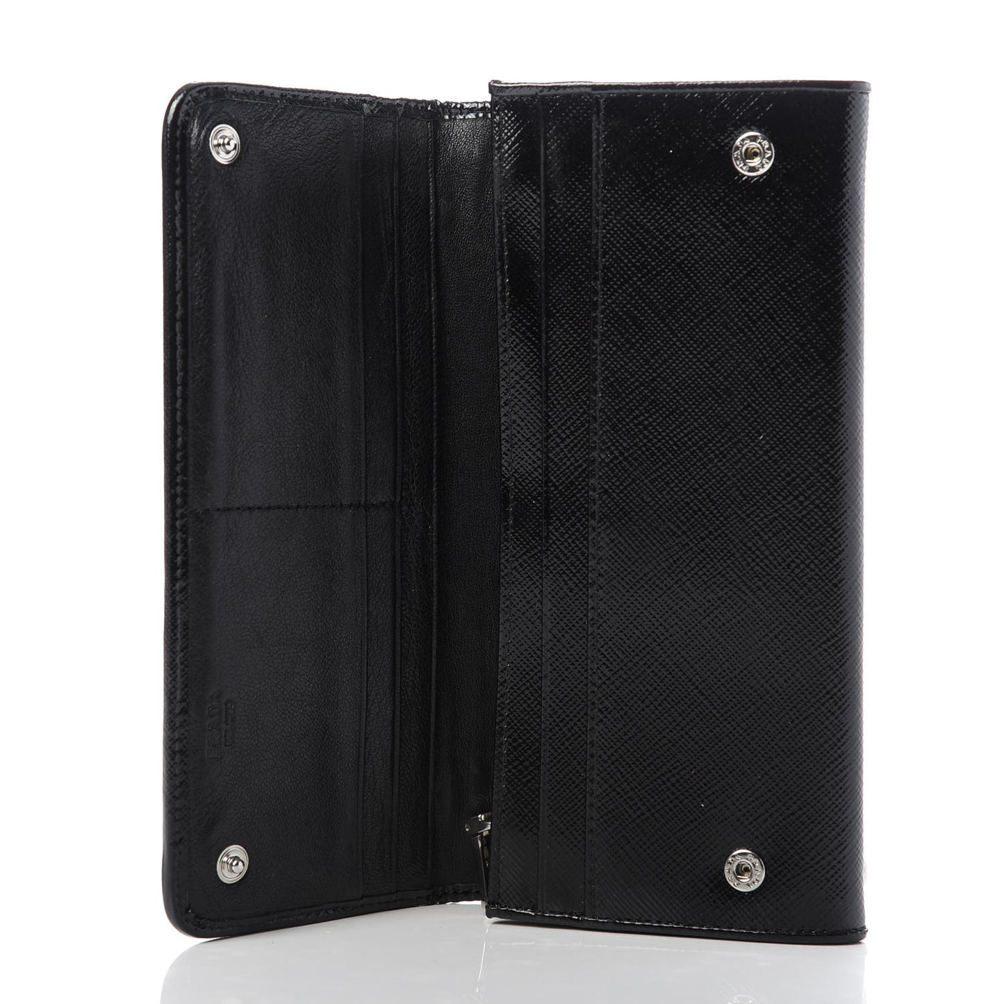 Saffiano Vernice Crystal Studded Flap Wallet Black