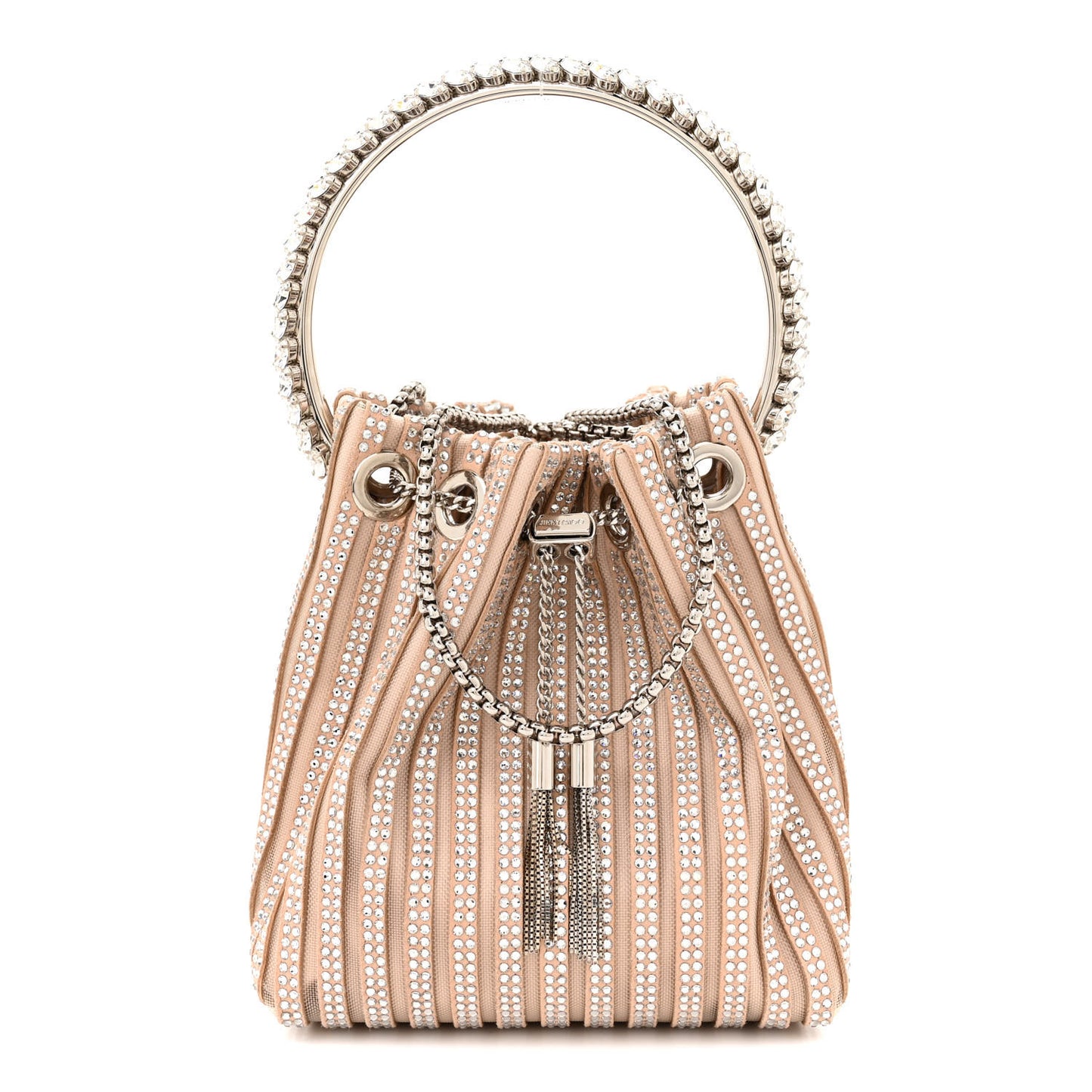Suede Mesh Crystal Embellished Stripe Bon Bon Bucket Bag Macaron Mix