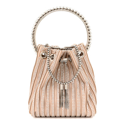 Jimmy Choo Suede Mesh Crystal Embellished Stripe Bon Bon Bucket Bag Macaron Mix 1 of 9