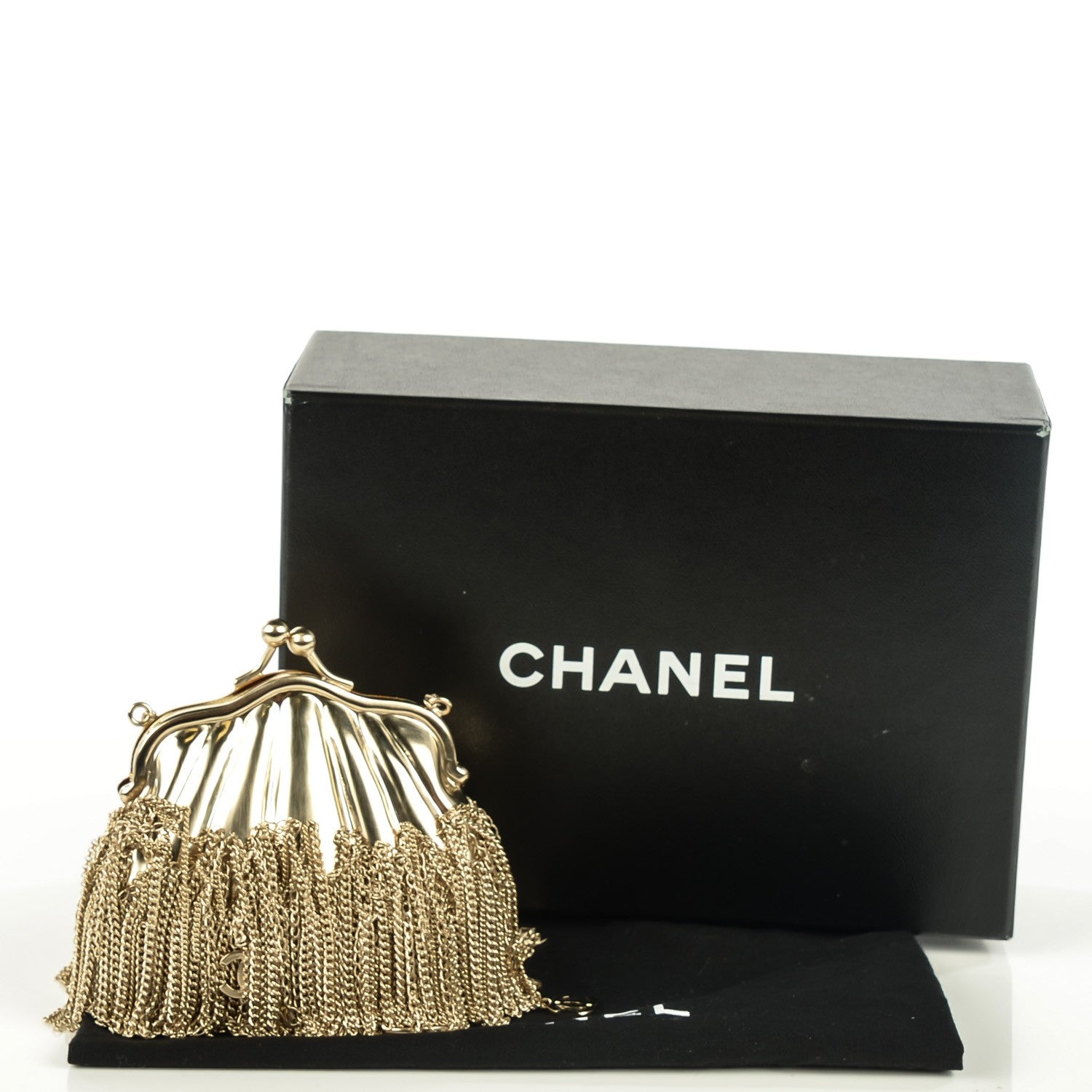 Chanel Metal Kiss Lock CC Chain Fringe Minaudière Clutch Gold 5 of 9