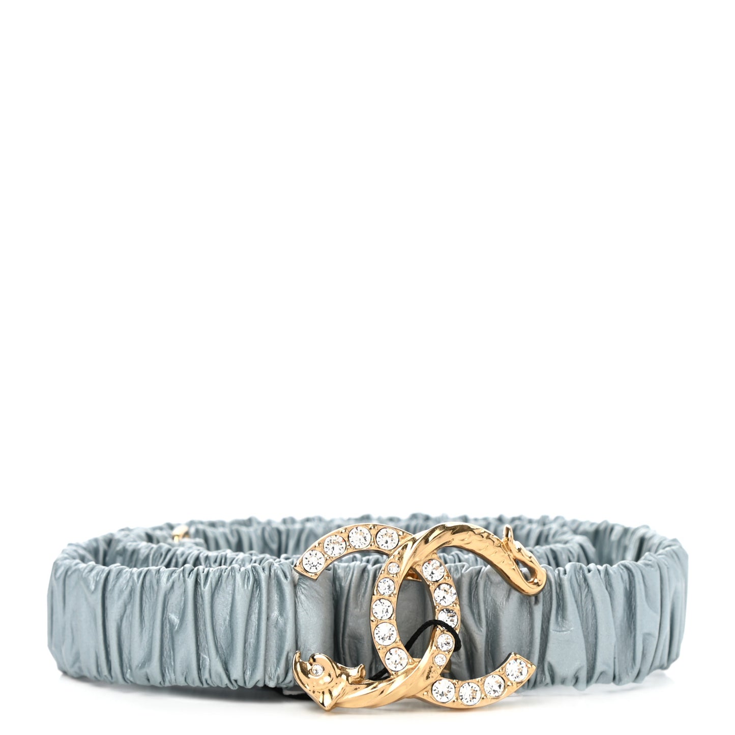 Calfskin Strass Ruched CC Belt 75 30 Light Blue