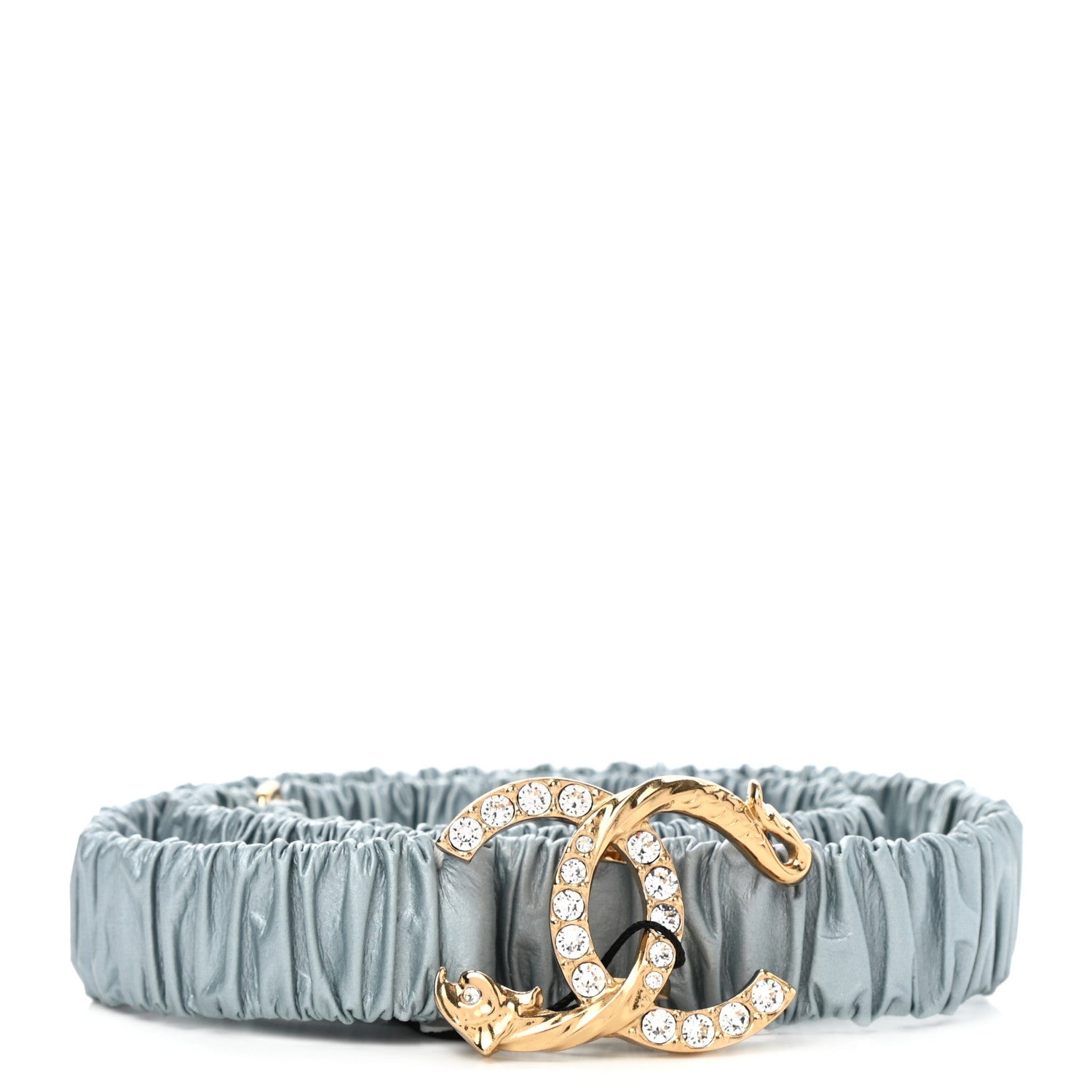 Chanel Calfskin Strass Ruched CC Belt 75 30 Light Blue 1 of 5