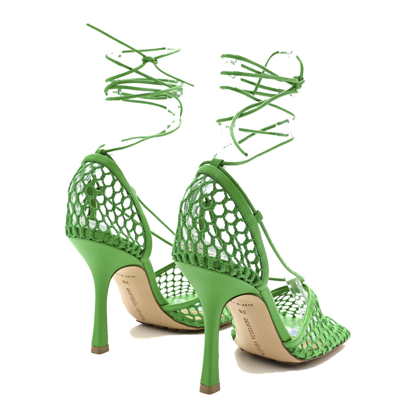 Mesh Nappa Stretch Ankle Tie 90mm Sandals 38 Grass