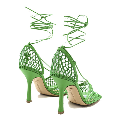 Bottega Veneta Mesh Nappa Stretch Ankle Tie 90mm Sandals 38 Grass 5 of 9