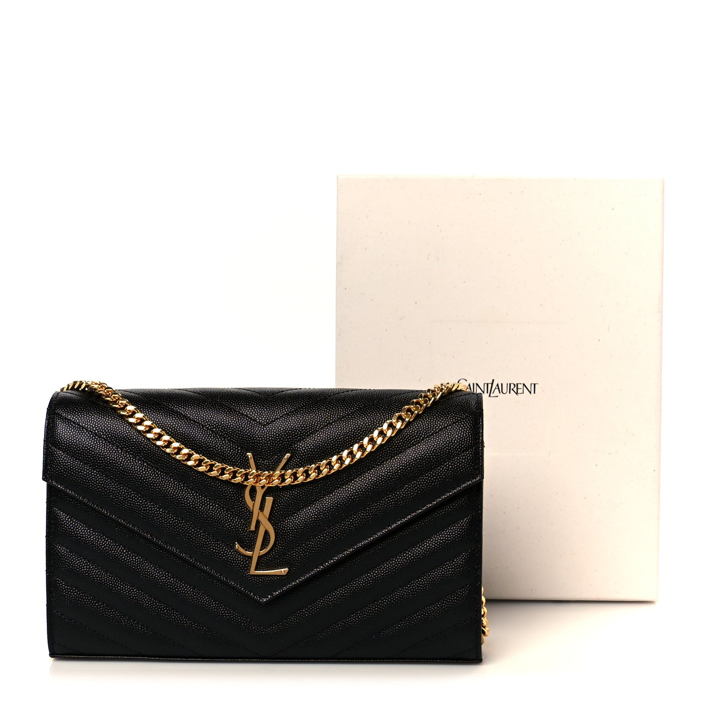 Grain De Poudre Matelasse Chevron Monogram Chain Wallet Black