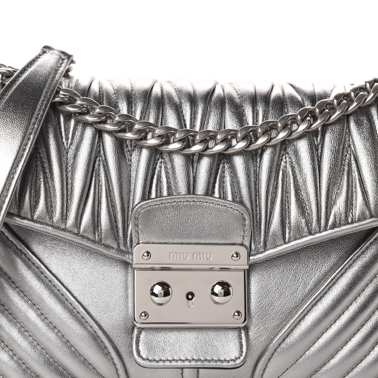 Miu Miu Nappa Matelasse Biker Shoulder Bag Cromo 10 of 10