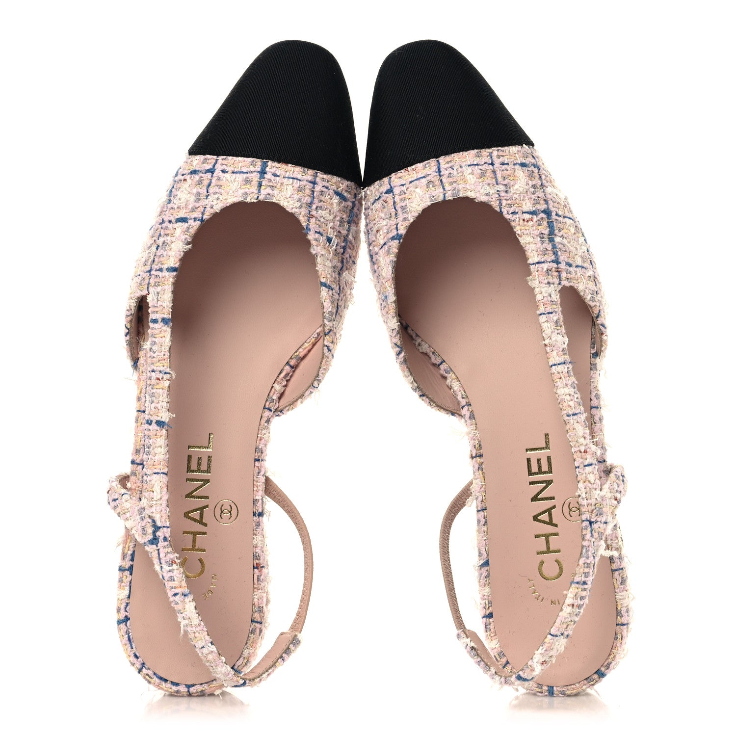 Chanel Tweed Grosgrain Cap Toe CC Slingback Flat 37.5 Pink Multicolor 2 of 10
