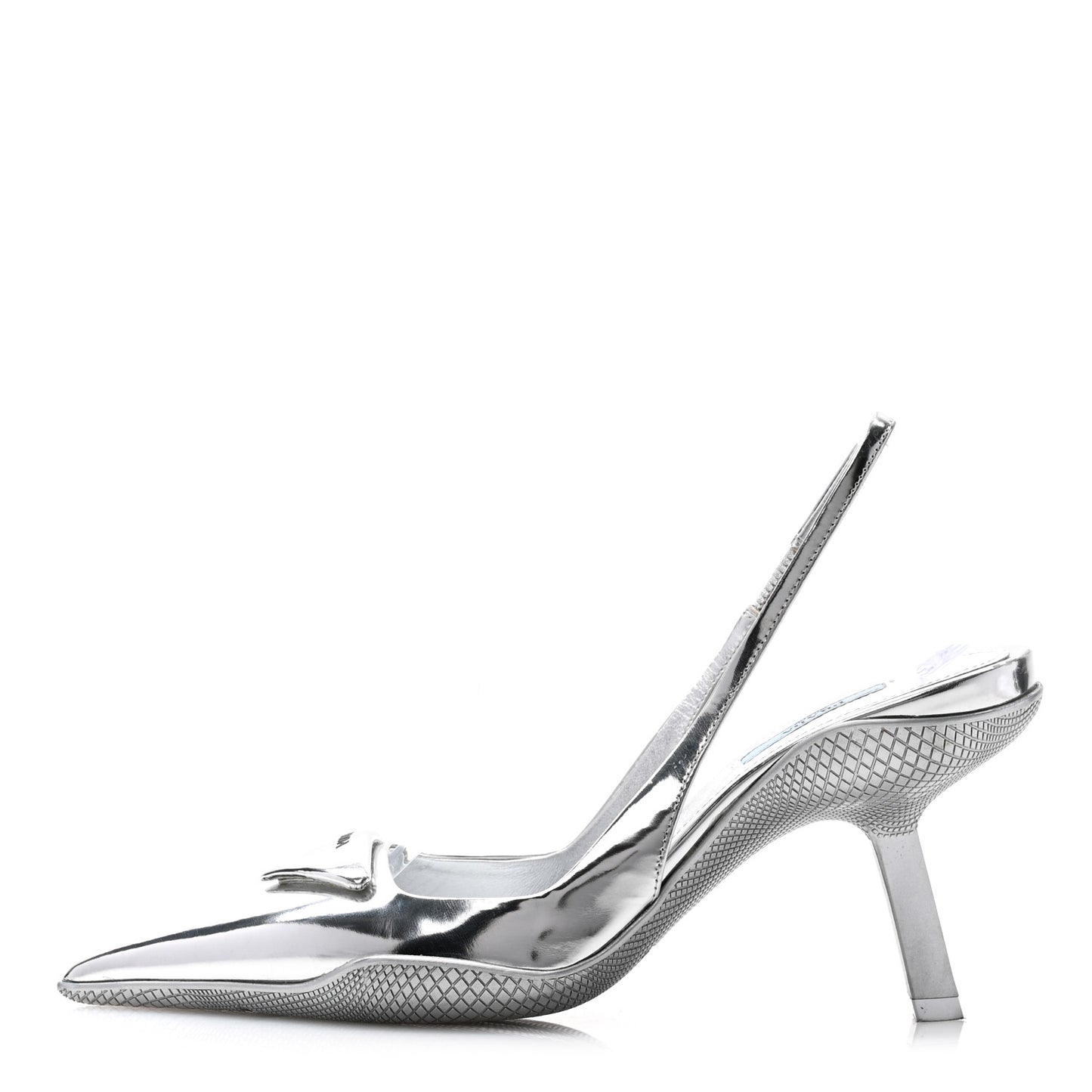 Spazzolato Triangle Logo Pointed Toe 45mm Slingback Pumps 40 Argento