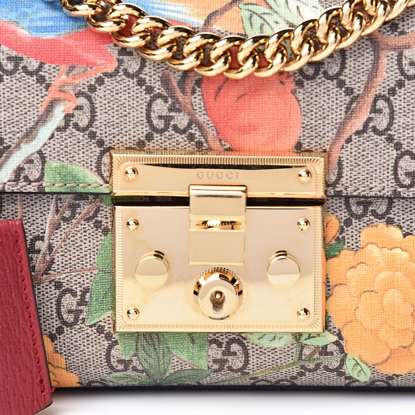 GG Supreme Monogram Tian Small Padlock Shoulder Bag Beige Multicolor New Acero