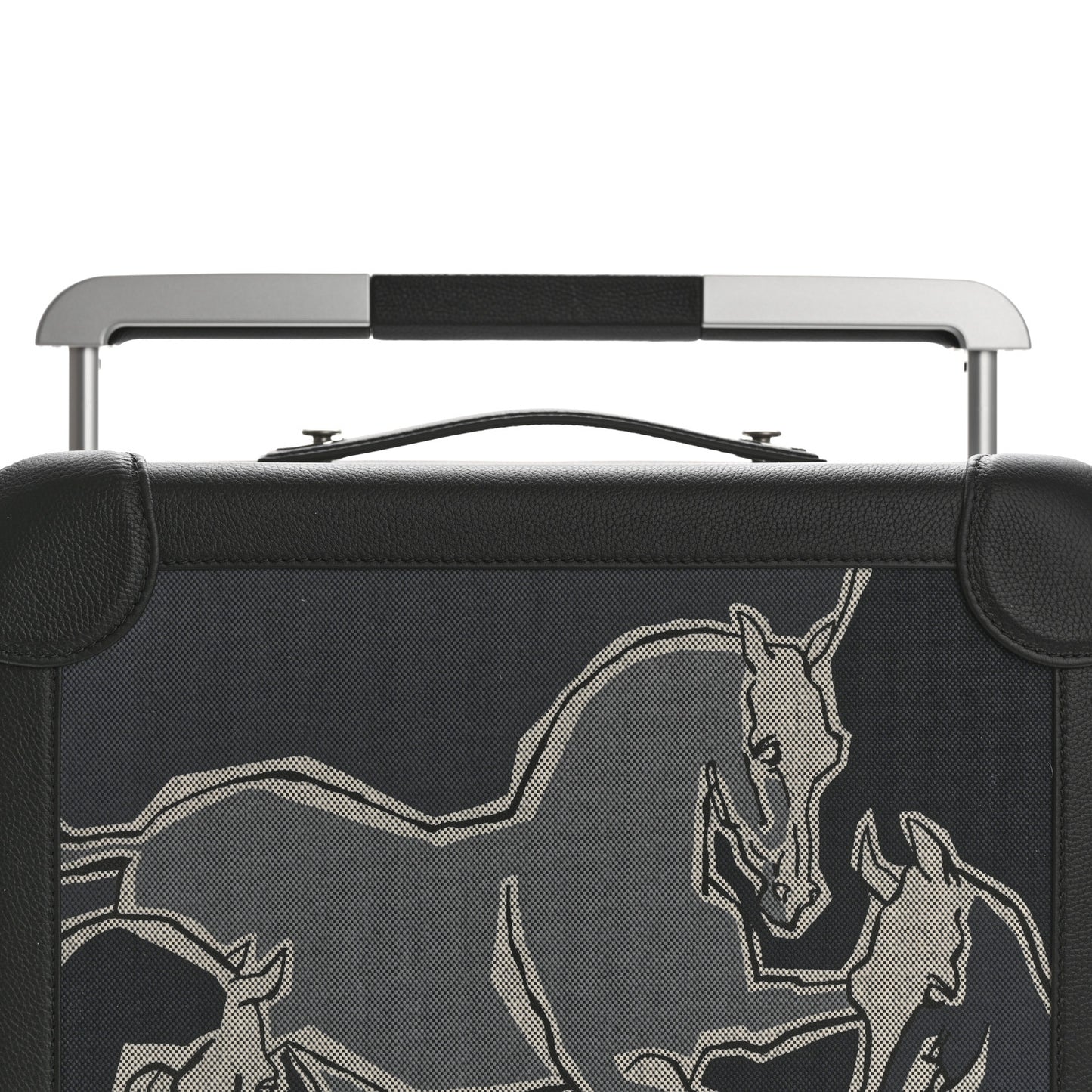 H Plume Canvas Taurillon Regate La Danse Des Chevaux R.M.S. Trolley Case Luggage Gris Fonce Ecru Black