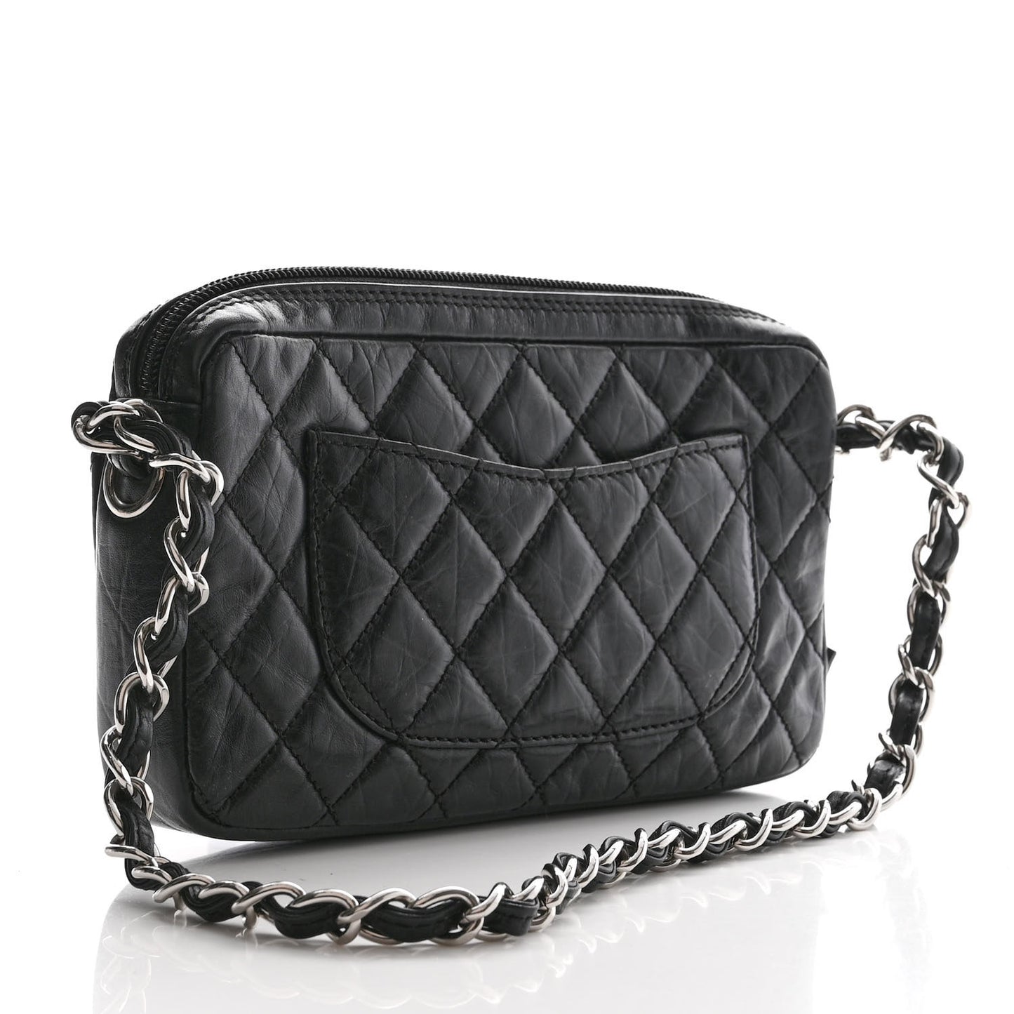 Aged Calfskin Quilted Cotton Club Pochette Black