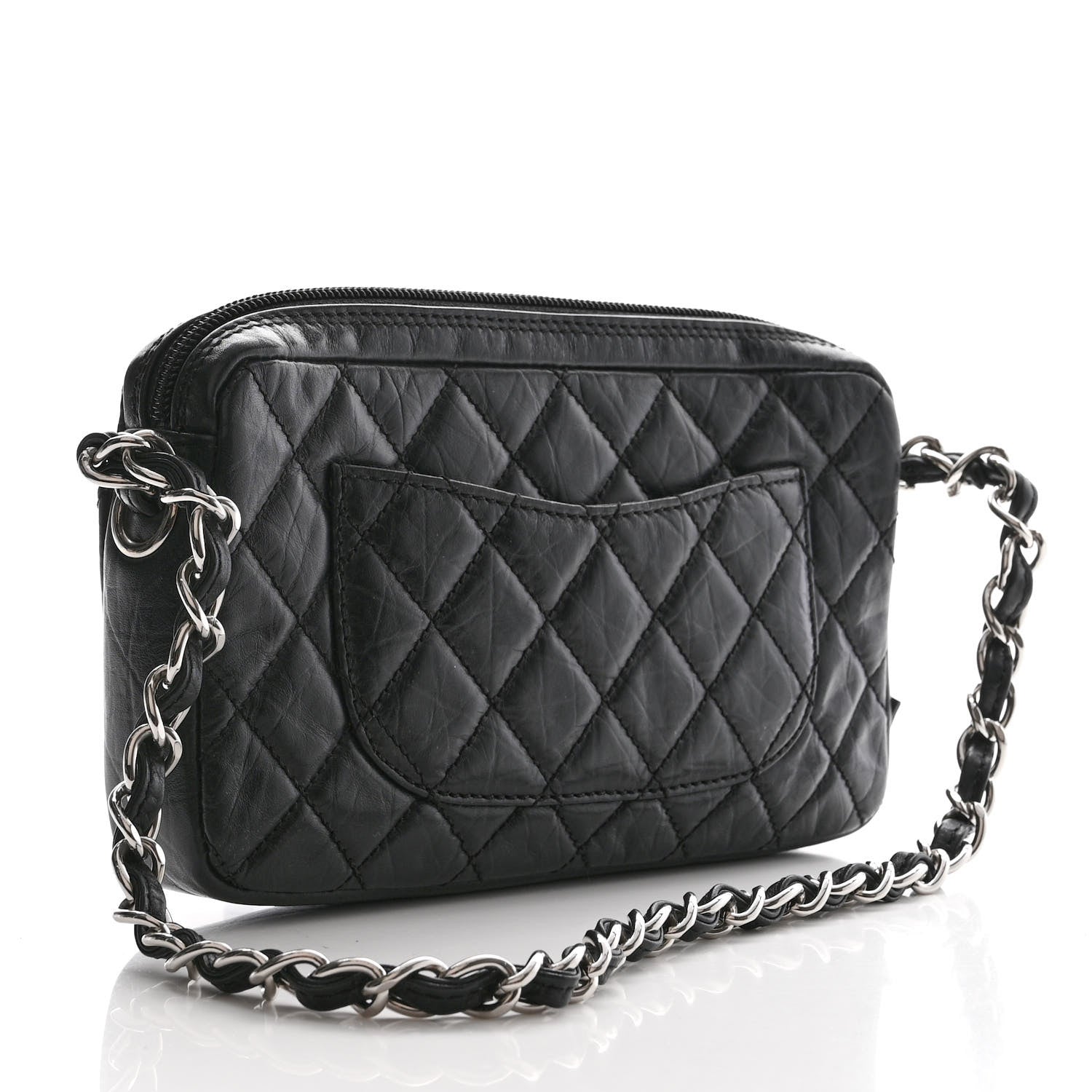 Chanel Aged Calfskin Quilted Cotton Club Pochette Black 3 of 12