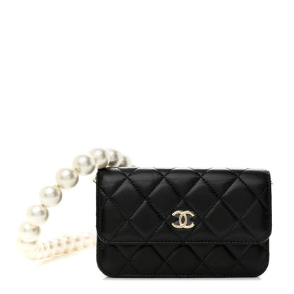 Chanel Calfskin Quilted Maxi Pearls Clutch With Chain Black 1 of 15