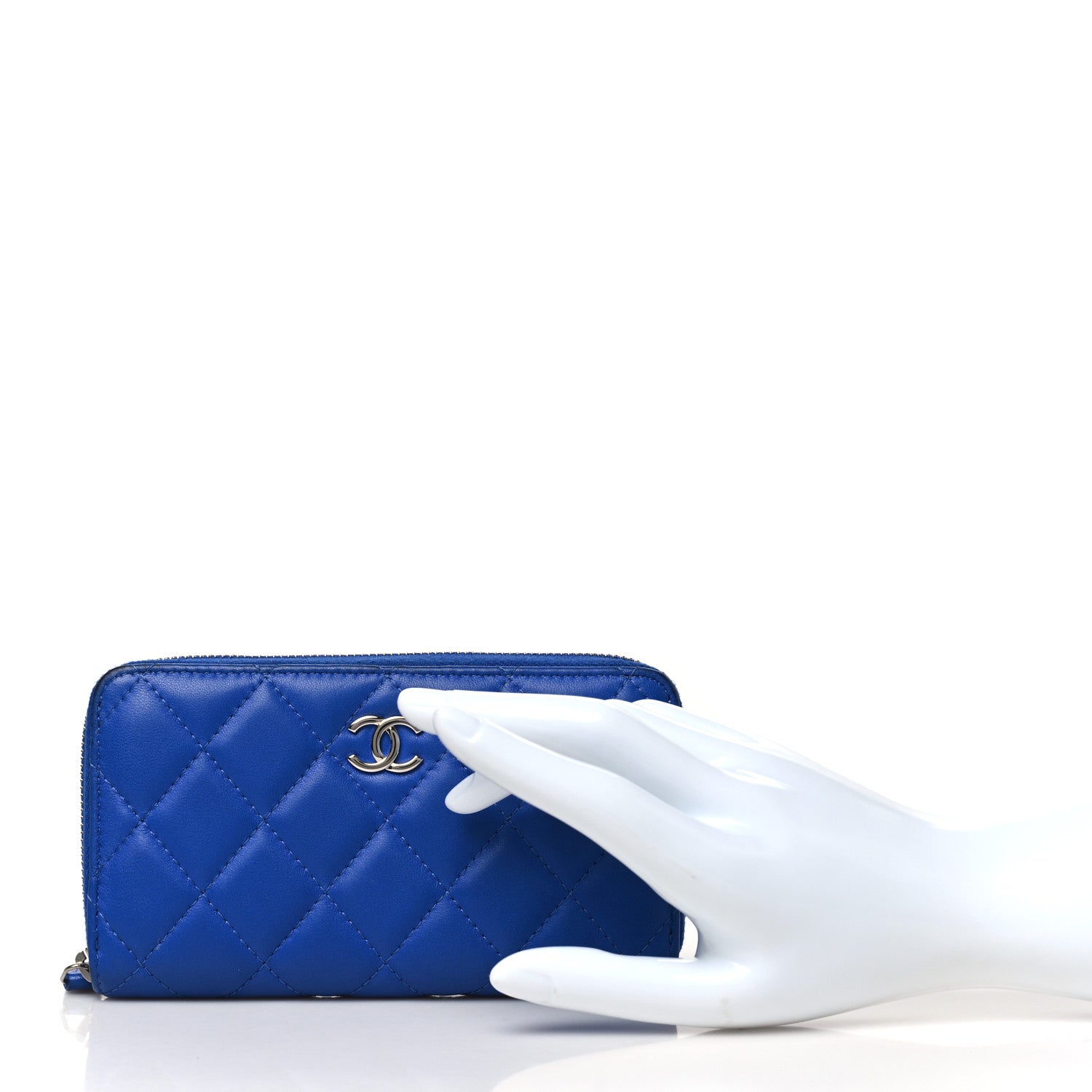 Chanel Lambskin Quilted Medium Zip Around Wallet Blue 2 of 12