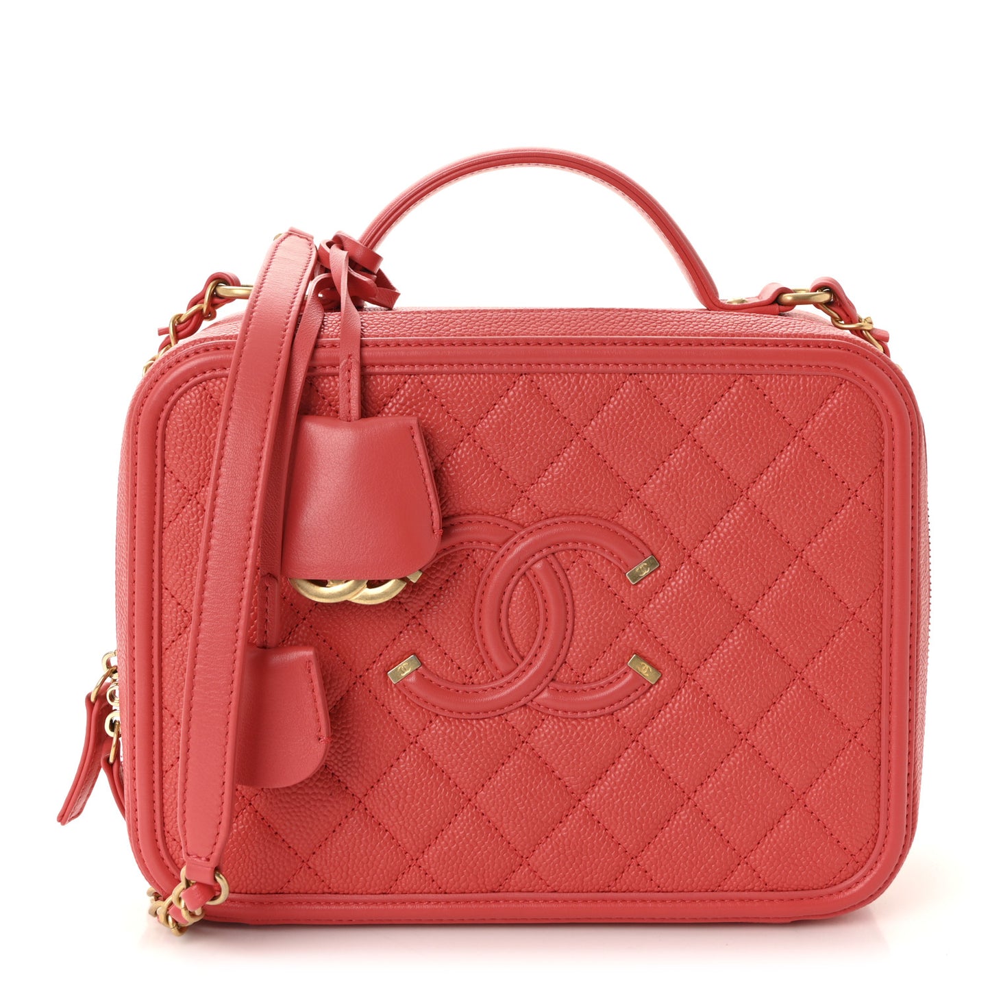 Caviar Quilted Large CC Filigree Vanity Case Coral